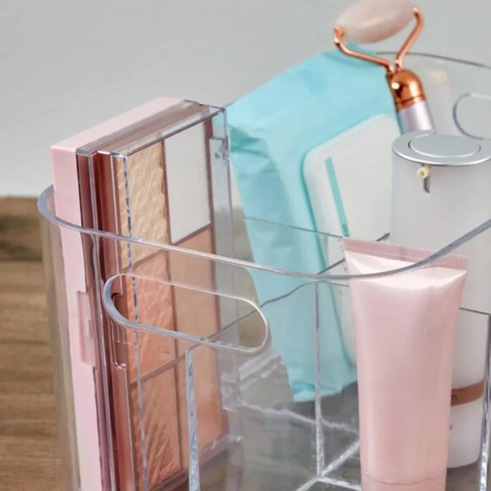 Bliss 5-Compartment Clear Makeup Organizer Bin with Handles for Vanity & Bath